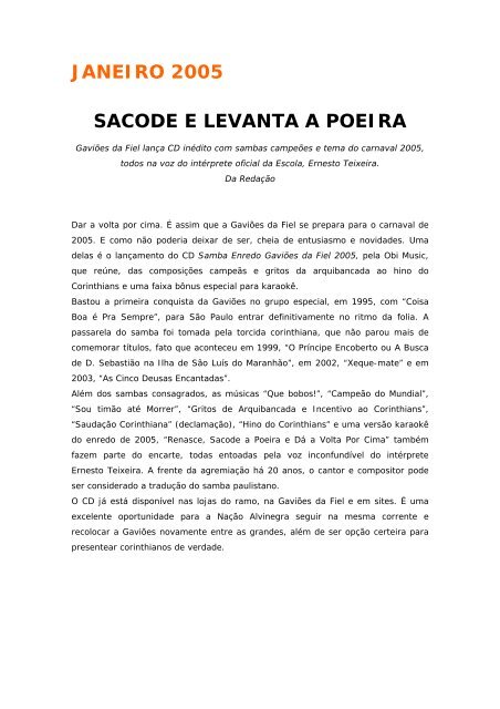 JANEIRO 2005 SACODE E LEVANTA A POEIRA